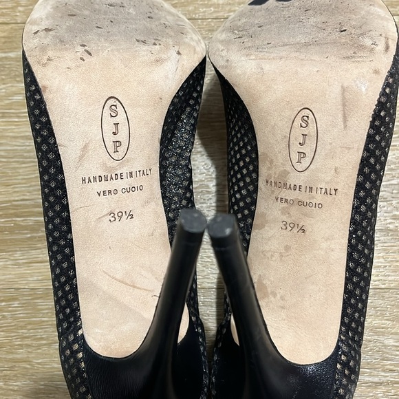 SJP by Sarah Jessica Parker Fishnet Fawn Pumps Shimmer Mesh Pointy Toe Heel 39.5 - Picture 13 of 14